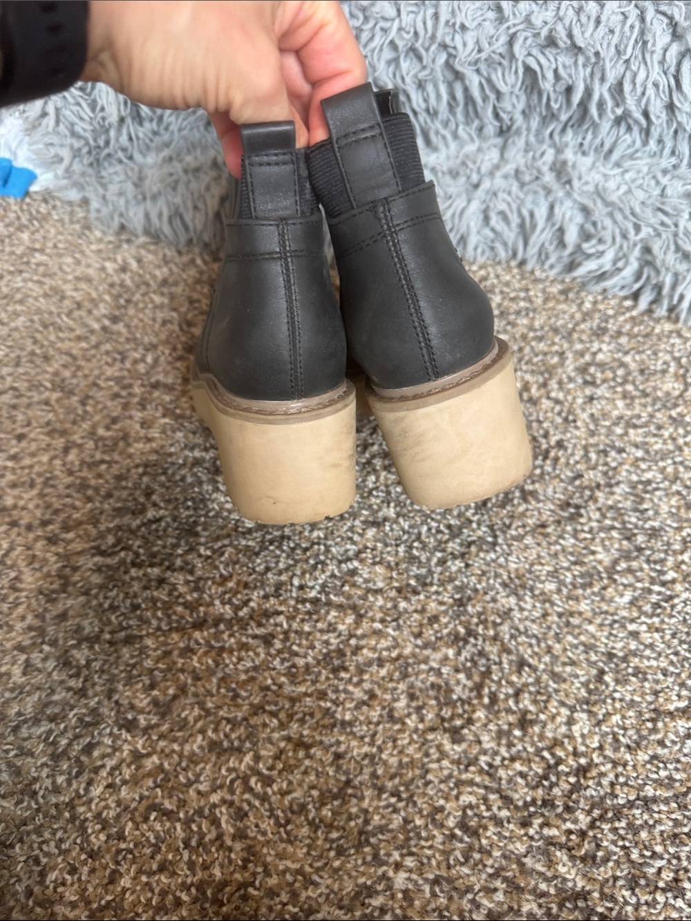 Black Wedge Ankle Booties with Tan Platform - Picture 3 of 5